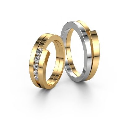 Alliances set WHR003LM ±4x1.8 mm 14 Carat or blanc diamant 0.045 crt