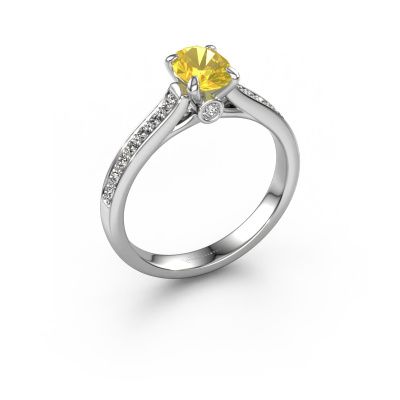 Bague de fiançailles Valorie ovl 2 585 or blanc saphir jaune 7x5 mm