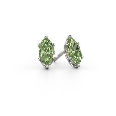 Clous d'oreilles Sam MRQ 950 platine diamants synthétiques vert 10x5 mm