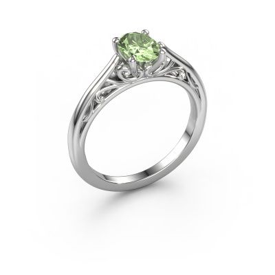 Engagement ring Shannon ovl 585 white gold green lab grown diamond 7x5 mm