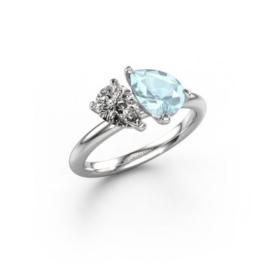 Engagement ring Toi et Moi PER-PER 950 platinum aquamarine 8x6 mm