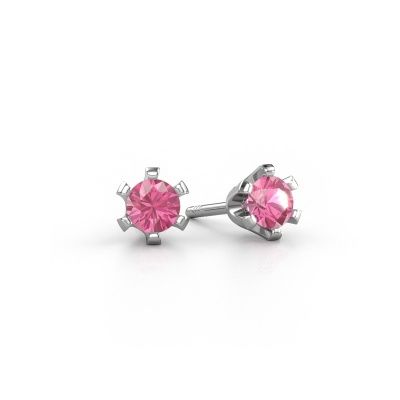 Clous d'oreilles Shana 585 or blanc saphir rose 4 mm
