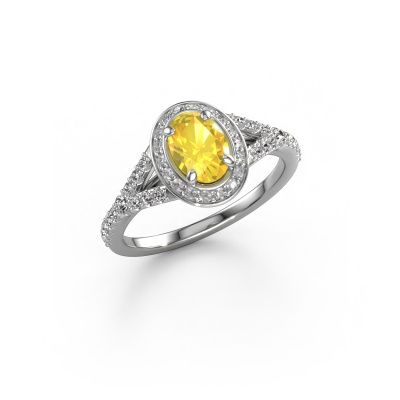 Engagement ring Pamela OVL 585 white gold yellow sapphire 7x5 mm