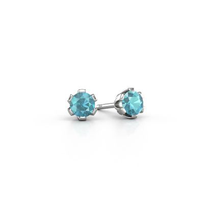 Clous d'oreilles Julia 585 or blanc topaze bleue 4 mm