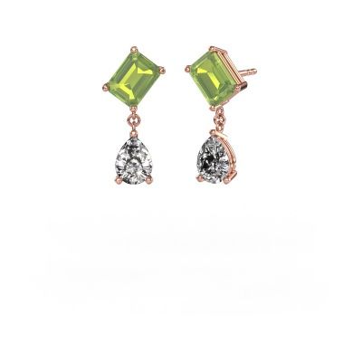 Boucles d'oreilles Toi et Moi EME PER 585 or rose péridot 8x6 mm