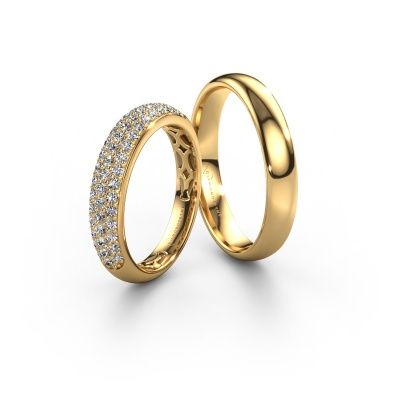 Trouwringen set Sunflower ±4x3 mm 14 Carat goud diamant 0.012 crt