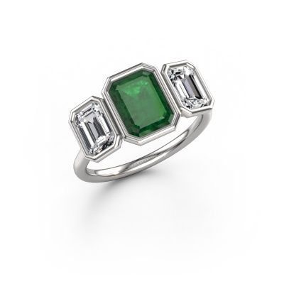 Engagement ring Lavon 3 EME 585 white gold emerald 8x6 mm
