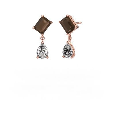 Boucles d'oreilles Toi et Moi EME PER 585 or rose quartz fumé 8x6 mm