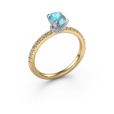Engagement ring Crystal OVL 4 585 gold blue topaz 7x5 mm