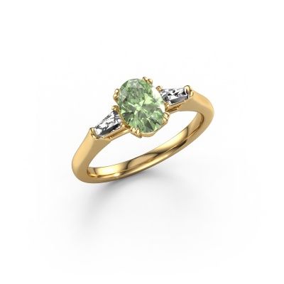 Engagement ring Indy OVL 585 gold green lab grown diamond 8x6 mm