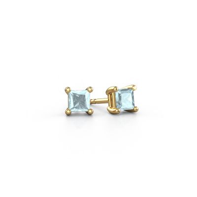 Stud earrings Sam square 585 gold aquamarine 4 mm