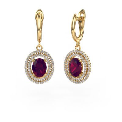 Drop earrings Karren 585 gold rhodolite 8x6 mm