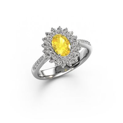 Engagement ring Alina 2 585 white gold yellow sapphire 7x5 mm