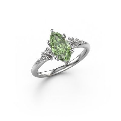 Engagement ring Royce MRQ 950 platinum green lab grown diamond 11x5.5 mm