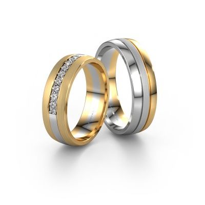 Wedding rings set WH0413LM26APM ±0.24x0.07 in 14 Carat white gold diamond 0.02 crt