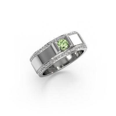 Bague pour homme Danillo 950 platine diamants synthétiques vert 4.2 mm