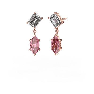 Pendants d'oreilles Toi et Moi EME MRQ 585 or rose zircone 8x6 mm