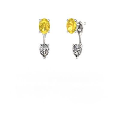 Pendants d'oreilles Kate OVL-PER 950 platine saphir jaune 7x5 mm