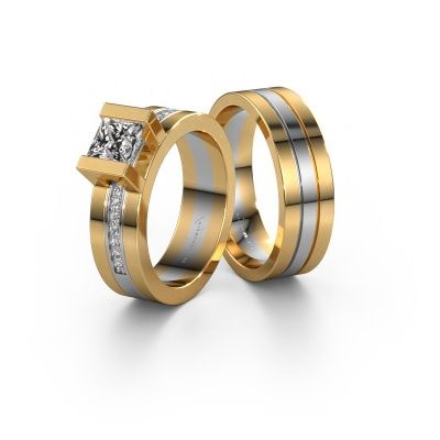 Trauringe set WHR0357LM16AP ±6x2 mm 14 Karat Gold Diamant 0.40 crt