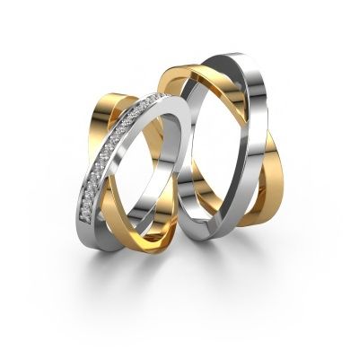 Trauringe set WHR0079LM ±10x2.4 mm 14 Karat Gold Diamant 0.008 crt