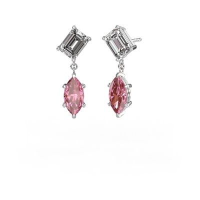 Pendants d'oreilles Toi et Moi EME MRQ 585 or blanc zircone 8x6 mm