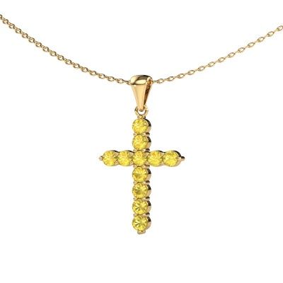 Pendant Cross 585 gold yellow sapphire 2.5 mm