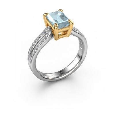 Verlobungsring Antonia eme 2 585 Weißgold Aquamarin 8x6 mm
