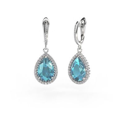 Pendants d'oreilles Tilly per 4 585 or blanc topaze bleue 12x8 mm