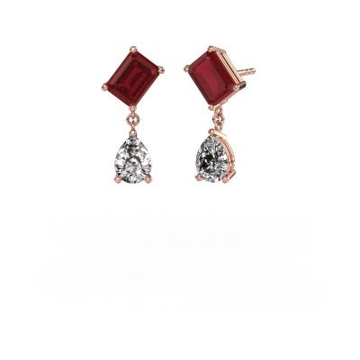 Boucles d'oreilles Toi et Moi EME PER 585 or rose rubis 8x6 mm