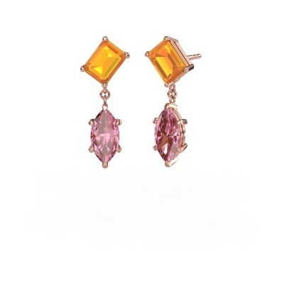 Pendants d'oreilles Toi et Moi EME MRQ 585 or rose citrine 8x6 mm