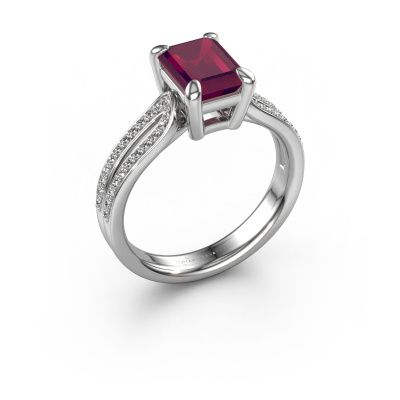 Engagement ring Antonia eme 2 585 white gold rhodolite 8x6 mm