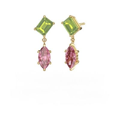 Pendants d'oreilles Toi et Moi EME MRQ 585 or jaune péridot 8x6 mm