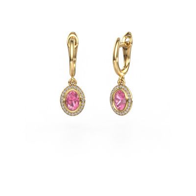 Drop earrings Noud OVL 585 gold pink sapphire 6x4 mm