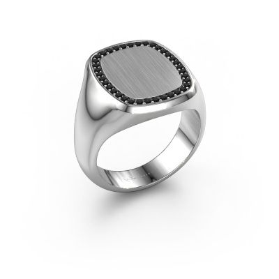 Heren ring Floris Cushion 4 585 witgoud zwarte diamant 0.333 crt