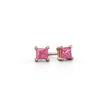 Clous d'oreilles Sam square 585 or rose saphir rose 4 mm
