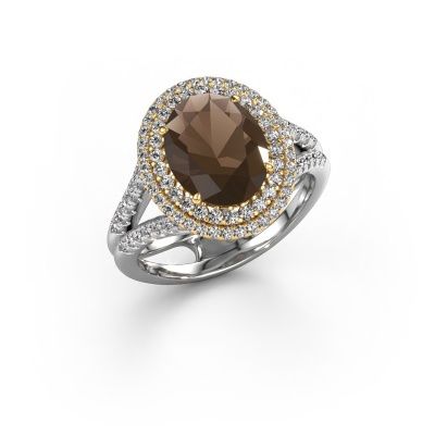 Engagement ring Elvie 585 white gold smokey quartz 10x8 mm