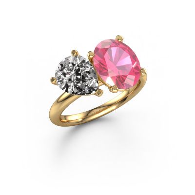 Engagement ring Toi et Moi OVL-PER 585 gold pink sapphire 8x6 mm