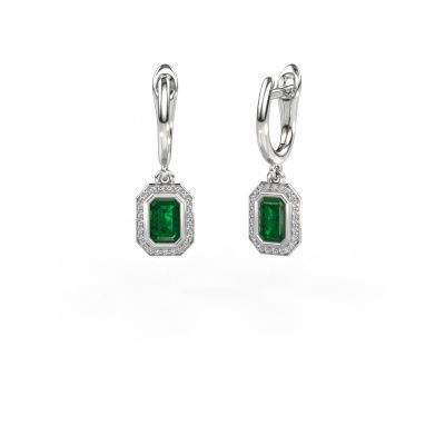 Pendants d'oreilles Noud EME 950 platine emeraude 6x4 mm