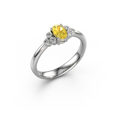 Bague de fiançailles Lucy 1 585 or blanc saphir jaune 6x4 mm
