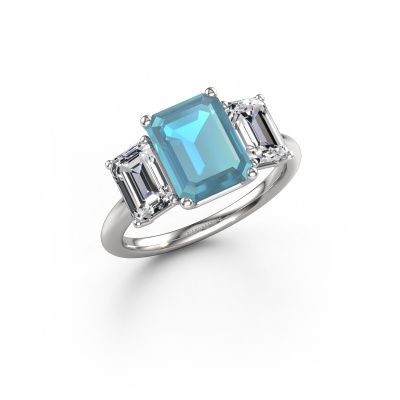 Verlovingsring Sandra 950 platina blauw topaas 9x7 mm