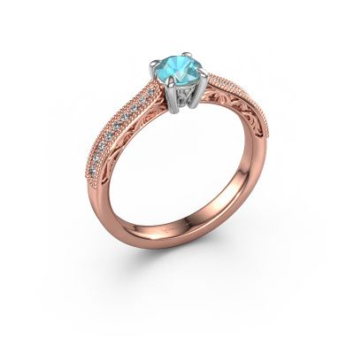 Belofte ring Shonta RND 585 rosé goud blauw topaas 4.7 mm