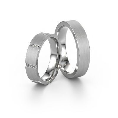 Wedding rings set WH0135LM15BM ±5x2 mm 14 Carat white gold diamond 0.012 crt