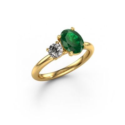 Engagement ring Toi et Moi OVL-RND 585 gold emerald 8x6 mm
