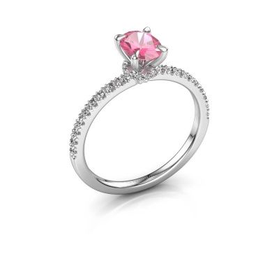 Verlovingsring Crystal OVL 4 950 platina roze saffier 7x5 mm