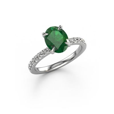 Engagement ring Crystal OVL 2 585 white gold emerald 9x7 mm