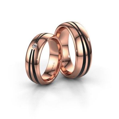 Wedding rings set WH2226LM36BP ±0.24x0.08 in 14 Carat rose gold black enamel 1 mm