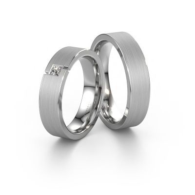 Trouwringen set WH2040LM15CM ±5x2.2 mm 14 Carat witgoud diamant 0.10 crt