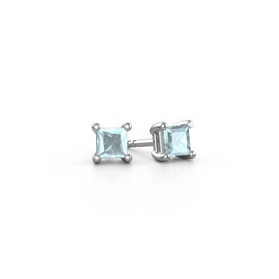 Stud earrings Sam square 585 white gold aquamarine 4 mm