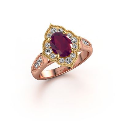 Engagement ring Rosan 585 rose gold rhodolite 8x6 mm