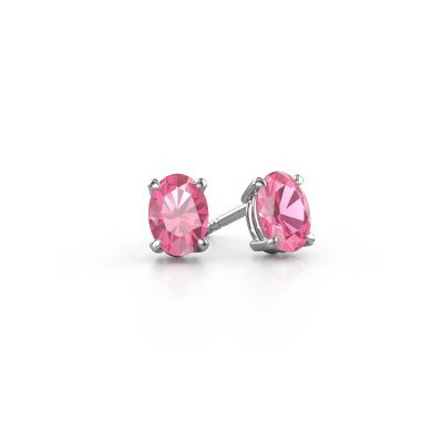 Clous d'oreilles Sam OVL 585 or blanc saphir rose 7x5 mm
